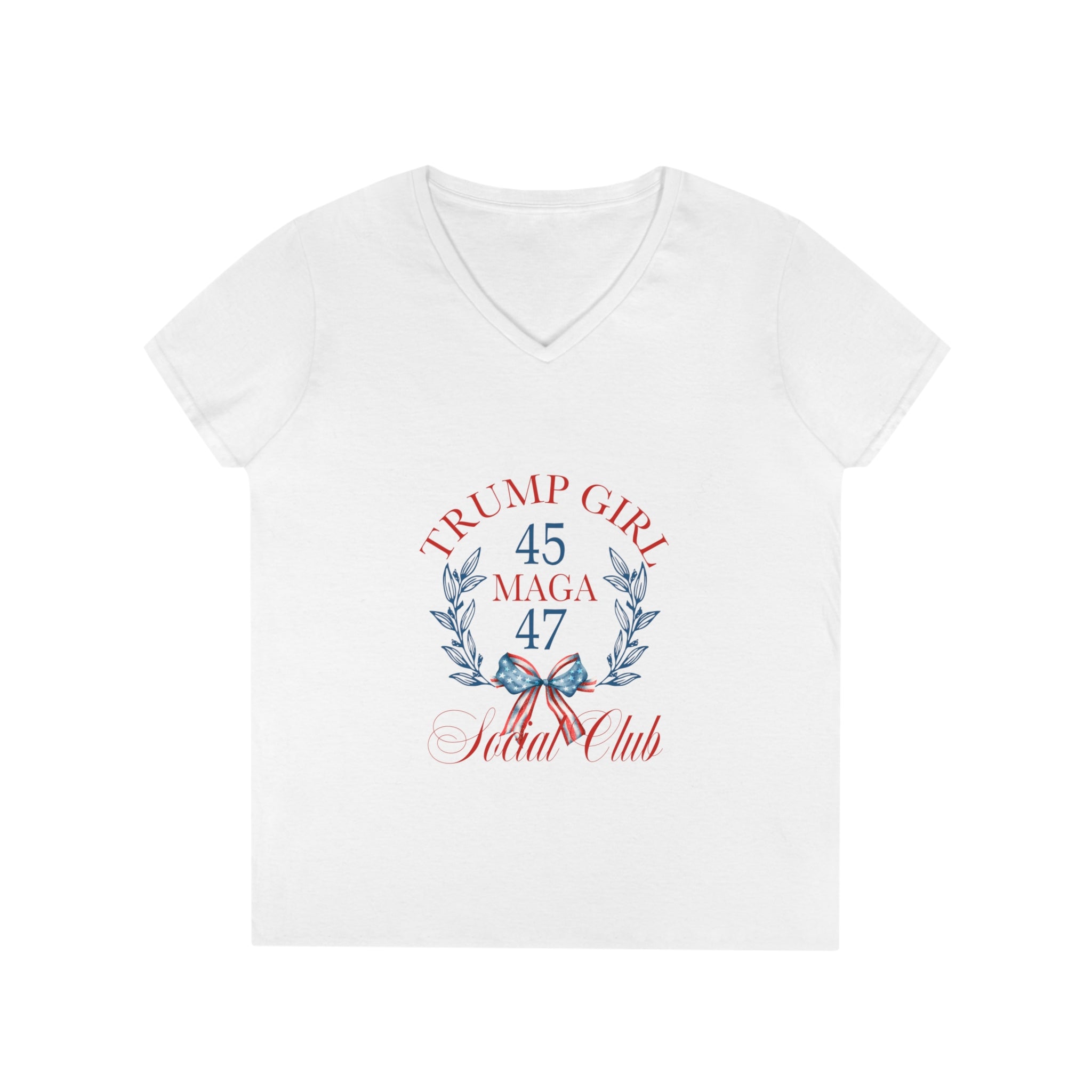 Trump Girl 45-47 MAGA Social Club V-Neck T-Shirt - Patriots Prestige