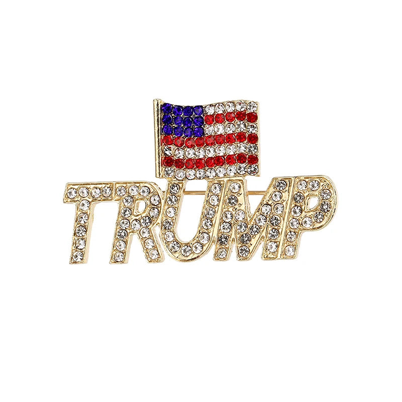 Rhinestone American Flag Trump Brooch Pin - Patriots Prestige