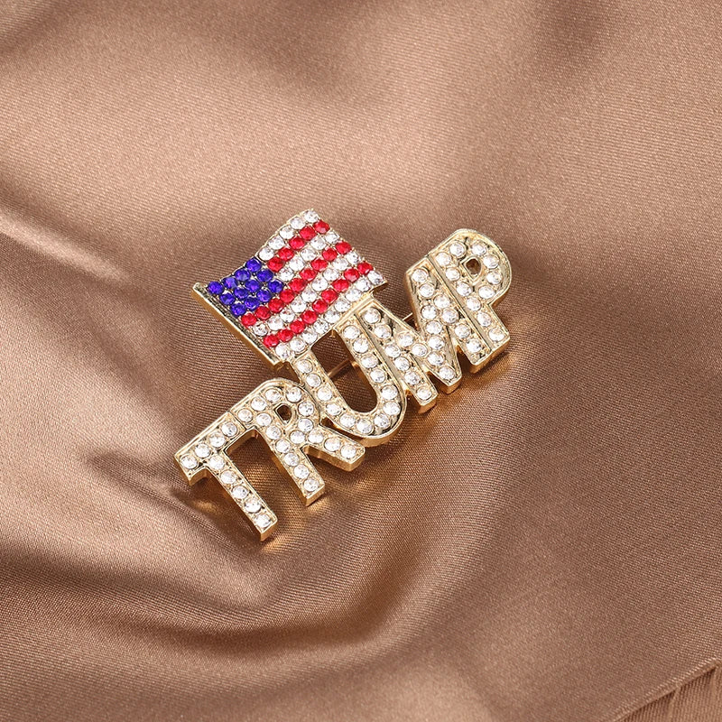 Rhinestone American Flag Trump Brooch Pin - Patriots Prestige