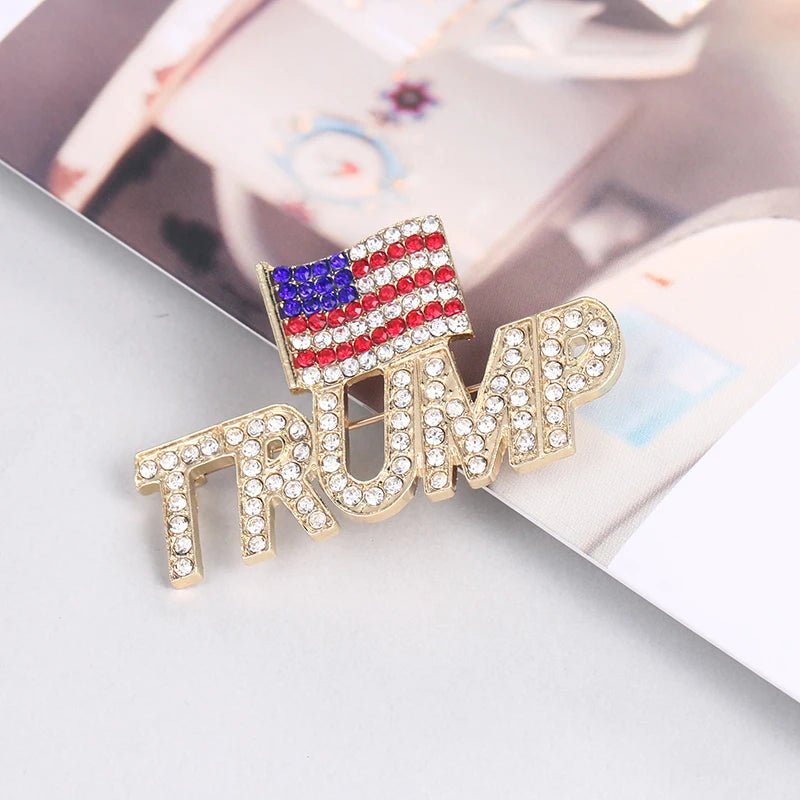 Rhinestone American Flag Trump Brooch Pin - Patriots Prestige