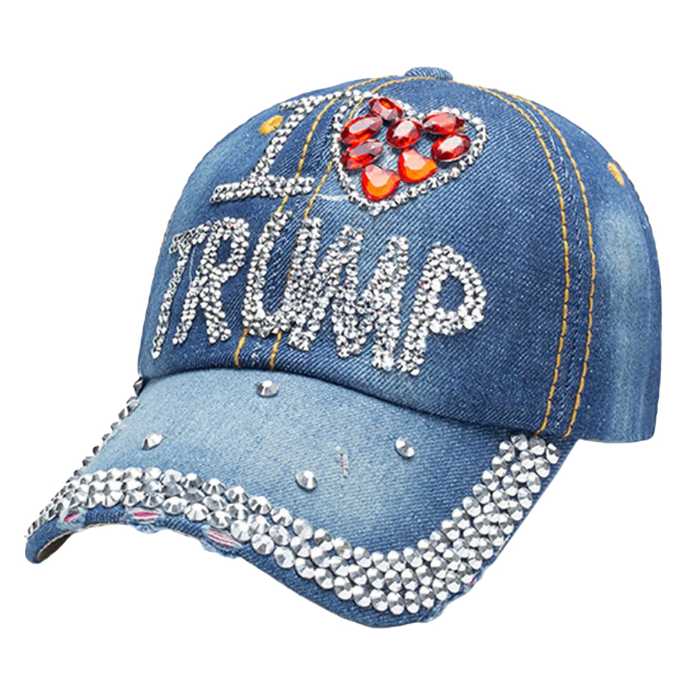 I Love Trump Rhinestone Denim Hat - Patriots Prestige